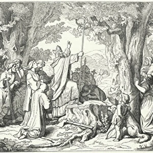 St Boniface felling Donars Oak, sacred to the pagan Germans (engraving)