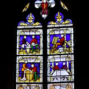 Stained window showing the making of cloth, mid 15th Century - Chapelle Saint Blaise