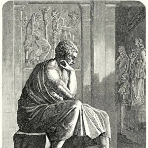 Statue of Aristotle, Ancient Greek philosopher and scientist (engraving)