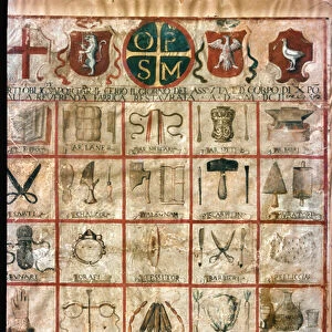 Symbols of the arts in the city. Corporation table, 17th century