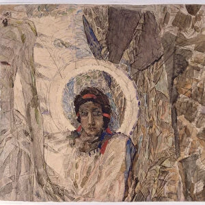 Tete d ange (Angels head) - Oeuvre de Mikhail Alexandrovich Vrubel (Vroubel) (1856-1910), aquarelle sur papier, 1887 - Art russe 19e siecle, symbolisme - State Tretyakov Gallery, Moscou