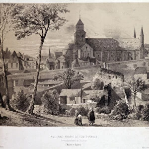 View of the Abbey of Fontevrault (Fontevraud) near Saumur, 19th century Engraving