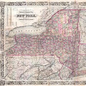 1876, Colton Railroad Pocket Map of New York State, topography, cartography, geography