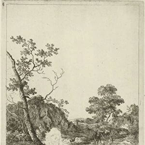 Landscape with cattle in river, print maker: Johannes Janson, 1761 - 1784