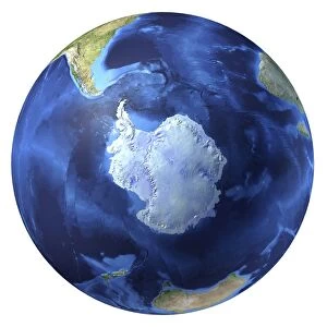 3D rendering of planet Earth, centered on the South Pole