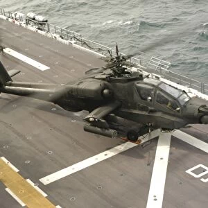 Aircrew of an AH-64 Apache helicopter conducting preflight checks before lifting