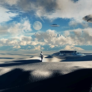 Alien base with UFOs located in the Antarctic