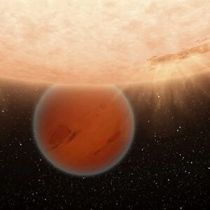 An artistis concept of an unusual, methane-free world partially eclipsed by its star