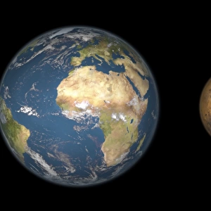Artists concept comparing the size of Mars with that of the Earth