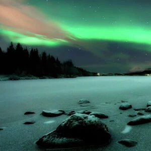 Aurora Borealis over Sandvannet Lake in Troms County, Norway