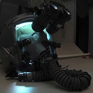AN / AVS-9 Night Vision Goggles sit atop a fighter pilots helmet