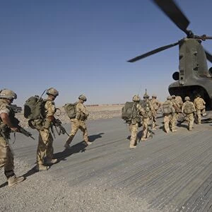 British paratroopers board a CH-47 Chinook helicopter