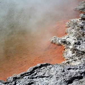 Bubbles rising in Champagne Pool hot spring, Wai-O-Tapu Geothermal area, New Zealand