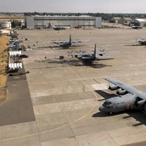 C-130 Hercules aircraft stationed at an airbase