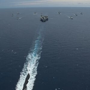Carrier Strike Group formation of ships in the Bay of Bengal