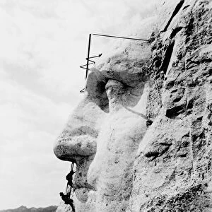 Construction of George Washingtonas face on Mount Rushmore, 1932