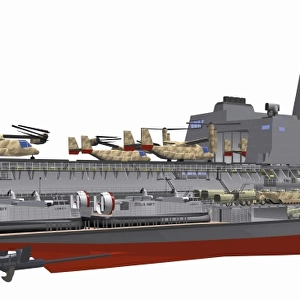 Cutaway illustration of the U. S. Navys San Antonio class amphibious transport dock ship