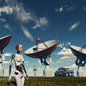 A deep space tracking station on an alien planet operated by androids