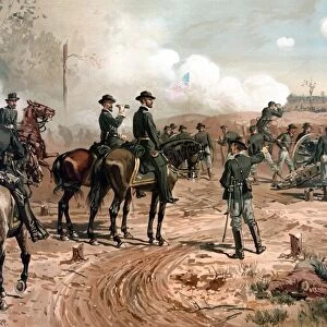 Digitally restored Civil War artwork featuring General Sherman on horseback
