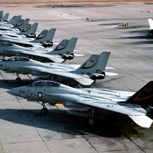 F-14A Tomcats on the flight line at NAS Miramar, San Diego, California