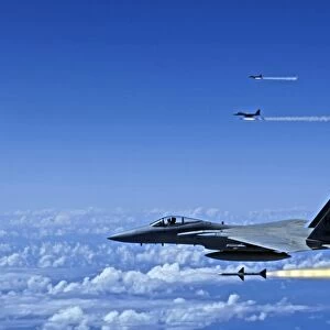F-15 Eagle aircraft fire AIM-7 Sparrow missiles