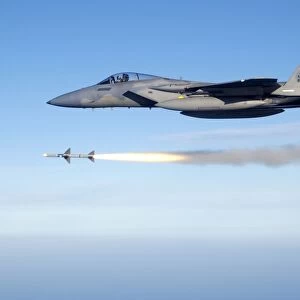 An F-15 Eagle fires an AIM-7 Sparrow medium range air-to-air missile