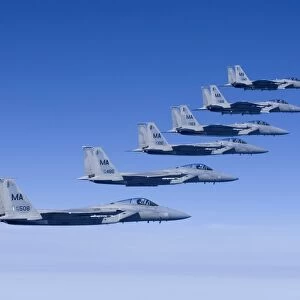 Six F-15 Eagles fly in formation