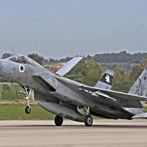 An F-15A Baz of the Israeli Air Force landing at Tel-Nof Air Force Base