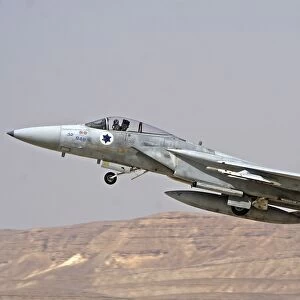 An F-15C Baz of the Israeli Air Force takes off from Ovda Air Force Base
