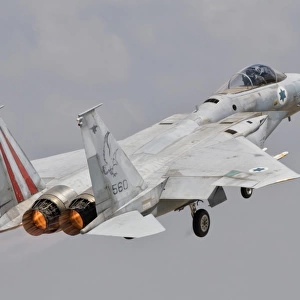 An F-15C Eagle Baz aircraft of the Israeli Air Force taking off