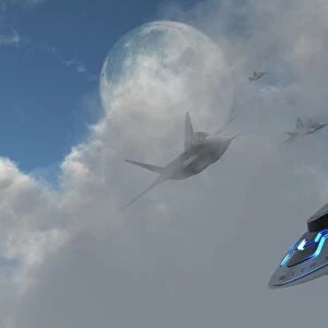 F-22 stealth fighter jets on the trail of a mysterious UFO