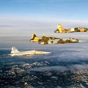 Four F-5 Tiger IIs fly above Southern California