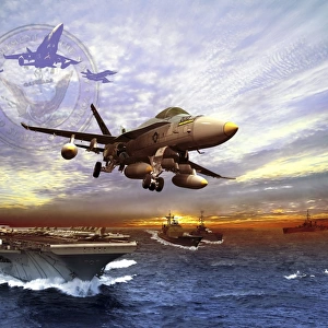 F / A-18 Hornet taking off of a U. S. Navy aircraft carrier