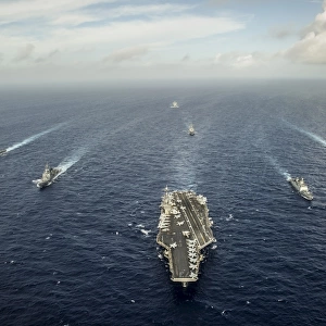 Formation of ships from the U. S. Navy, Indian Navy, and the Japan Self Defense Force