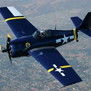 Grumman F4F Wildcat flying over Chino, California
