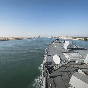The guided-missile destroyer USS Stockdale transits the Suez Canal