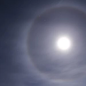 Halo around full moon taken near Gleichen, Alberta, Canada