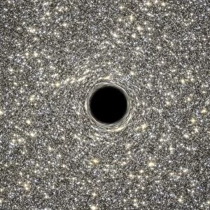 Illustration of a supermassive black hole in the middle of a dense galaxy