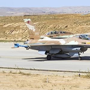 An Israeli Air Force F-16A / B Netz taxiing at Nevatim Air Force Base