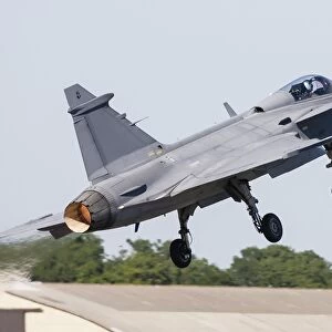 A JAS-39 Gripen of the Swedish Air Force taking off
