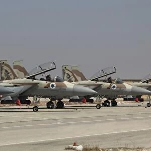 A line of F-15I Ra am of the Israeli Air Force at Hatzerim Air Force Base