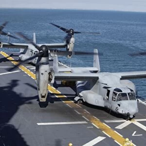 MV-22 Osprey tiltrotor aircraft on the flight deck of USS Kearsarge