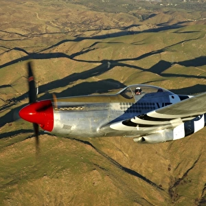 P-51D Mustang flying over Chino, California