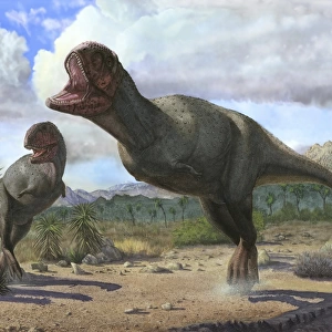 A pair of Pycnonemosaurus nevesi running at the time of the attack