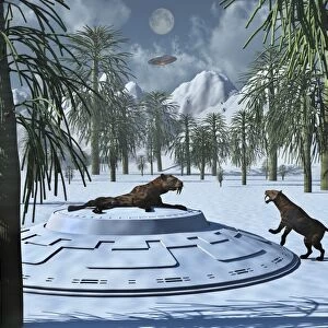 A pair of Sabre-Tooth Tigers encountering UFO s