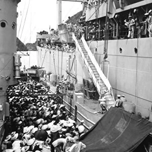 Refugees wait to board a ship in Haiphong, Vietnam, 1954