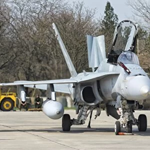 A Royal Canadian Air Force CF-188 Hornet preparing for takeoff