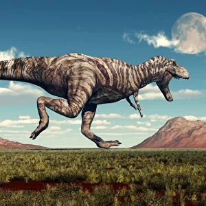 Science fiction scene of a Tyrannosaurus Rex battling a giant robot