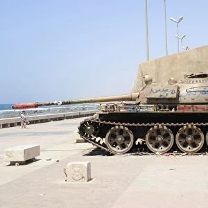 A T-55 tank on the seafront in Benghazi, Libya