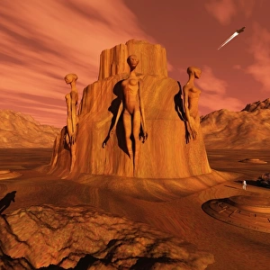 A team of explorers from Earth exploring Mars ancient monuments